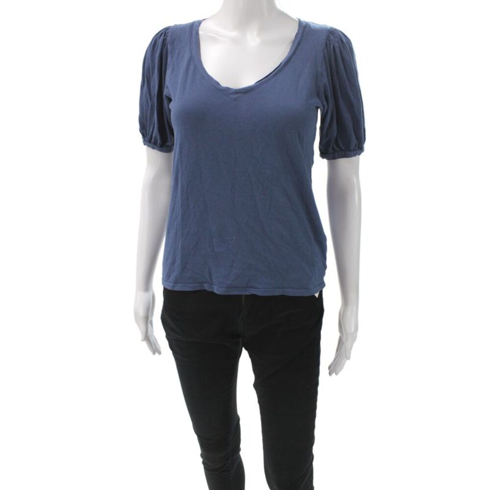 Bobi Womens Jersey V-Neck Short Sleeve T-Shirt Blue Size S